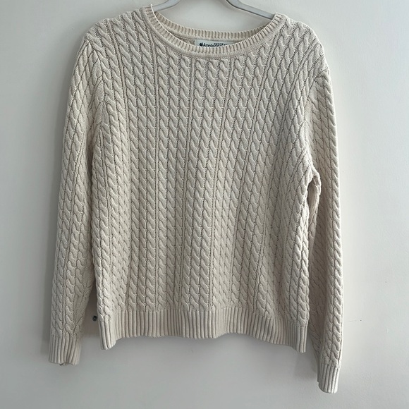 Appleseed’s Cable Knit Sweater L Cotton y2k Cream Gilmore Girls fisherman fall - Picture 1 of 3